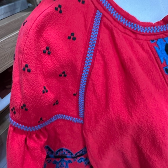 Free People Embroidered Red and Blue tie front Women's Top size small - Picture 3 of 5